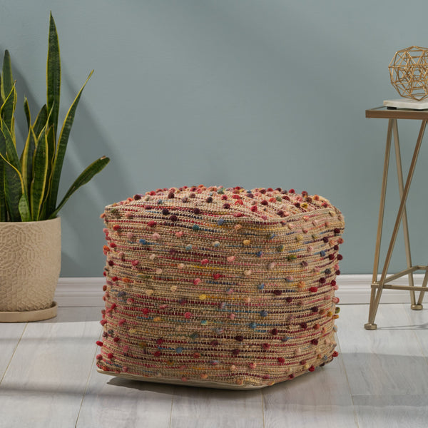 Boho Jute and Cotton Pouf - NH366013