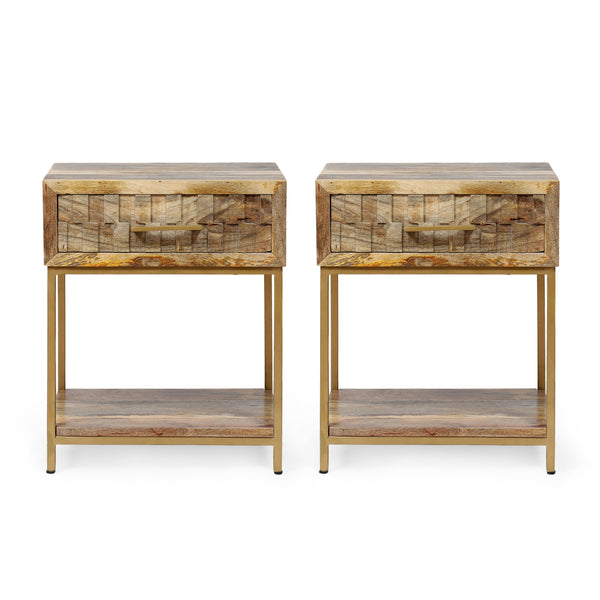 Handcrafted Boho Mango Wood Nightstand (Set of 2) - NH407313