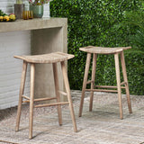 Outdoor Acacia Wood Barstool with Wicker, Set of 2 - NH000413