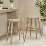 Outdoor Acacia Wood Barstool with Wicker, Set of 2 - NH000413