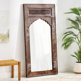 Traditional Handcrafted Mango Wood Carved Full Length Standing Mirror, - NH859413