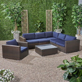 Outdoor 6 Seater Wicker Sectional Sofa Set with Sunbrella Cushions - NH115803