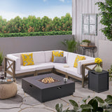 Outdoor Acacia Wood 5 Seater Sectional Sofa Set with Fire Pit - NH527603