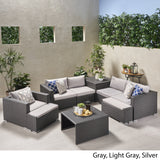 Outdoor 5 Seater V Shaped Wicker Storage Sectional Sofa Set with Ottomans - NH969903