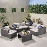 Outdoor 5 Seater V Shaped Wicker Storage Sectional Sofa Set with Ottomans - NH969903