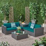 Outdoor 4 Seater Wicker Sofa Set with Storage Ottoman and Sunbrella Cushions - NH415803