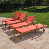 Outdoor Teak Finish Chaise Lounge with Water Resistant Cushion - NH318303