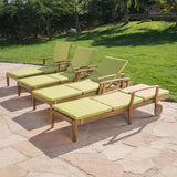 Outdoor Teak Finish Chaise Lounge with Water Resistant Cushion - NH318303