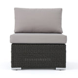 Outdoor 6 Seater U Shaped Wicker Sectional Sofa Chat Set with Ottomans - NH379903