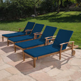 Outdoor Teak Finish Chaise Lounge with Water Resistant Cushion - NH318303