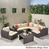 Outdoor 6 Seater V Shaped Wicker Sectional Sofa Set with Ottomans - NH769903