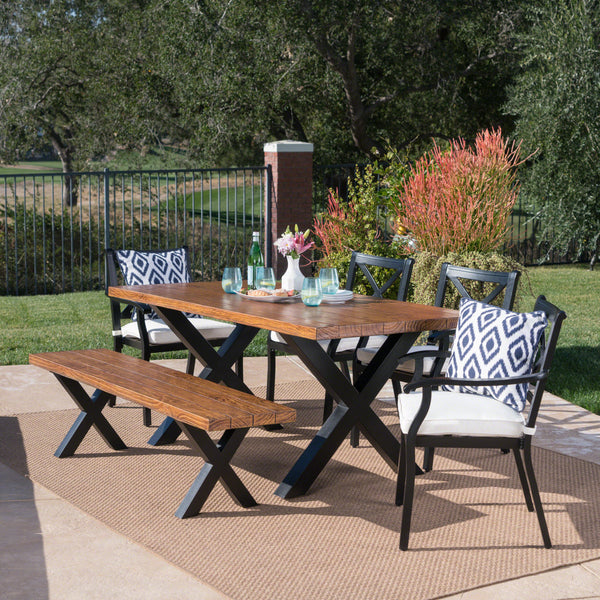 Outdoor 6 Piece Aluminum Dining Set with Concrete Table and Bench - NH577303