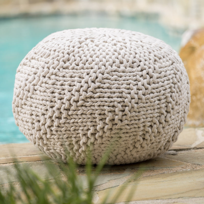 Outdoor Boho Round Hand-Crafted Knitted Ottoman Pouf - NH116003