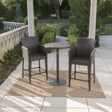 Outdoor 3 Piece Round Multi-brown Wicker Bar Set - NH544203