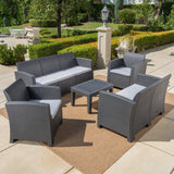 Outdoor 5 Piece Faux Wicker Rattan Chat Set with Sofa and Water Resistant Cushions - NH716203