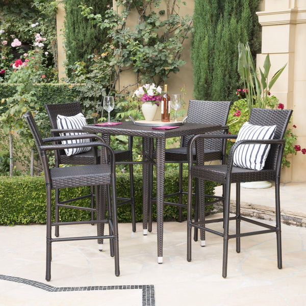 Outdoor 5 Piece Multi-brown Wicker Square Bar Table Set - NH013203