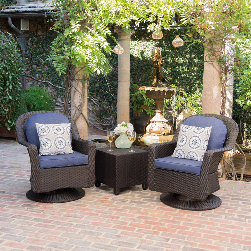 Outdoor Wicker Swivel Club Chairs and Side Table Chat Set - NH271203