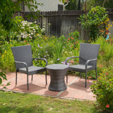 Outdoor 3 Piece Grey Wicker Stacking Chair Chat Set - NH669003