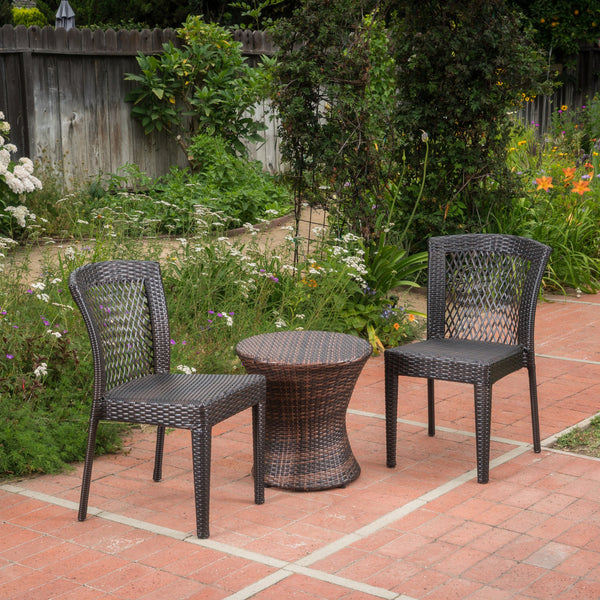 Outdoor 3 Piece Multi-brown Wicker Stacking Chair Chat Set - NH159003