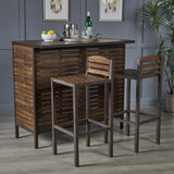 Indoor Dark Brown Acacia Bar Set with Rustic Metal Finish Accents - NH718303