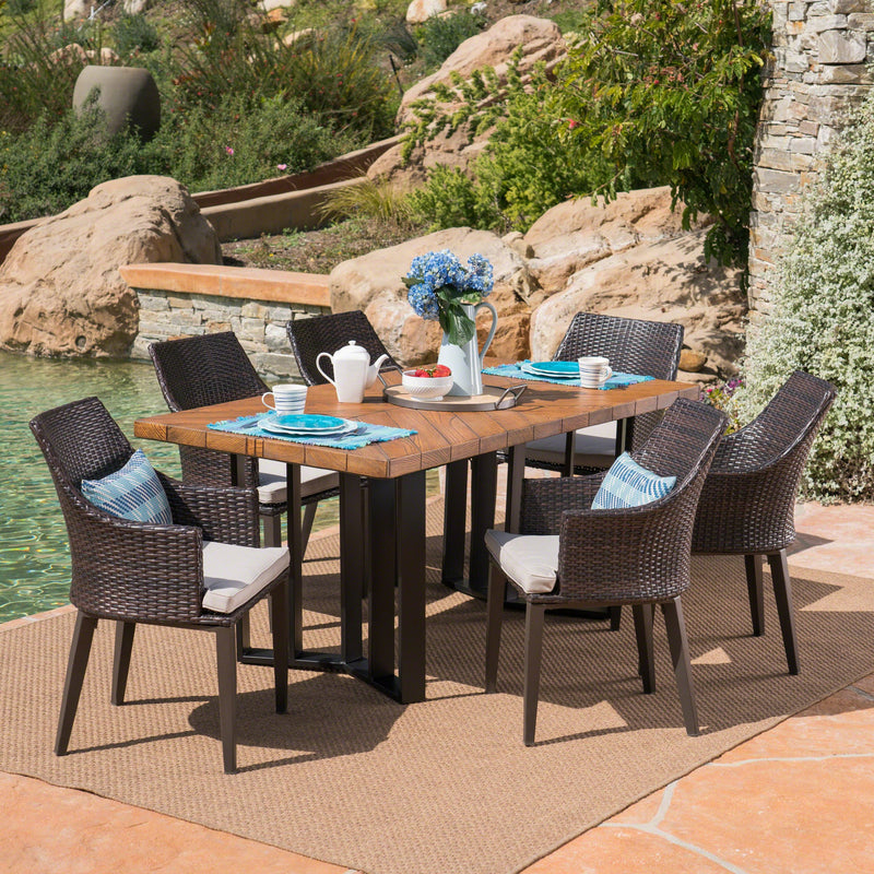 Outdoor 7 Piece Wicker Dining Set with Concrete Dining Table - NH701403