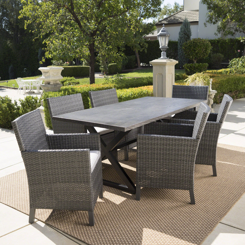 Outdoor 7 Piece Grey Dining Set with Aluminum Dining Table - NH243203