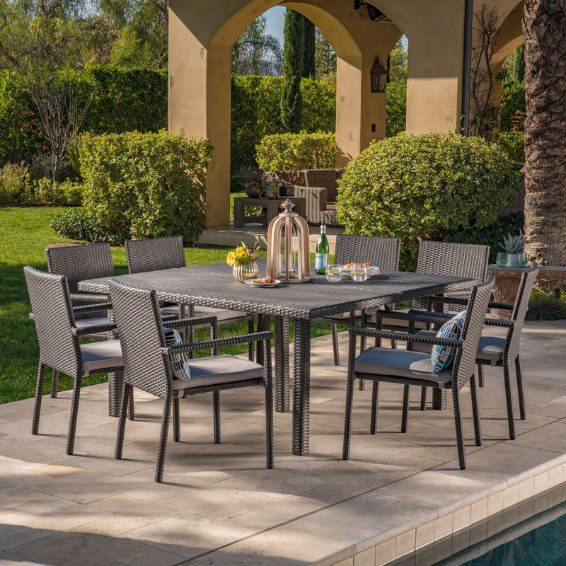 Outdoor 9 Piece Wicker Dining Set with Water Resistant Cushions - NH419303