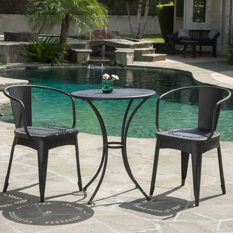 Outdoor Modern 3 Piece Floral Pattern Black Bistro Set - NH719592