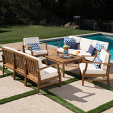 Outdoor 8 Seat Teak Finished Acacia Wood Sofa and Table Set - NH627303