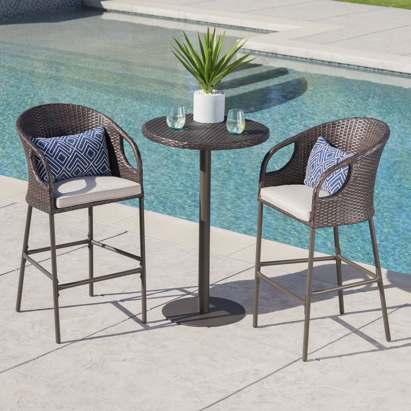 Outdoor 3 Piece Multi-brown Wicker Round Bar Set - NH318203