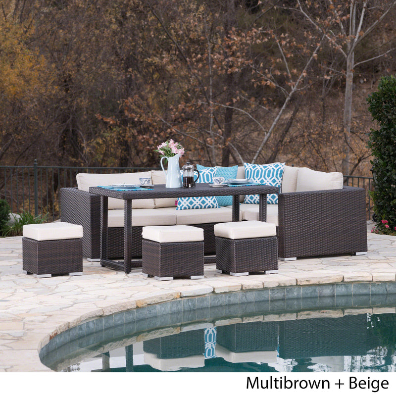 Outdoor 7 Seat Dining Sofa and Ottoman Set with Aluminum Frame - NH894303