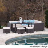 Outdoor 7 Seat Dining Sofa and Ottoman Set with Aluminum Frame - NH894303