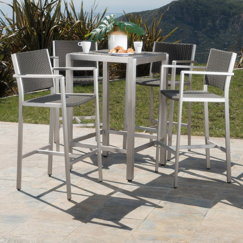 Outdoor 5 Piece Grey Wicker Bar Set - NH005003