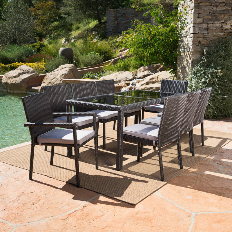 Outdoor 9 Piece Wicker Rectangular Dining Set - NH492203