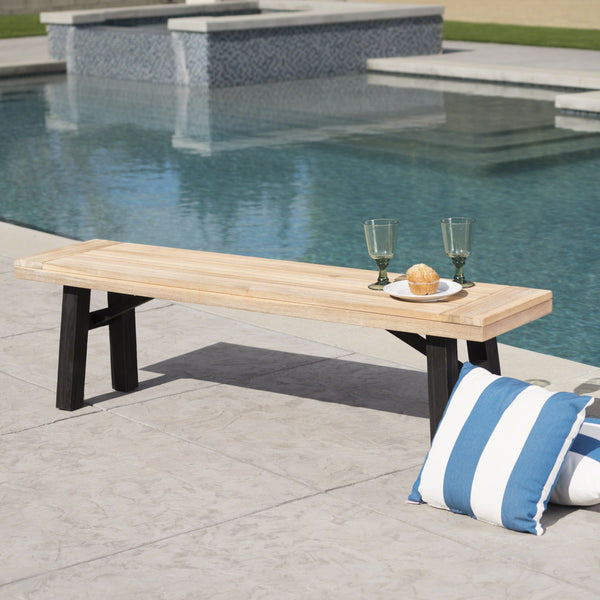 Outdoor Brushed Gray Acacia Wood Dining Bench - NH387203