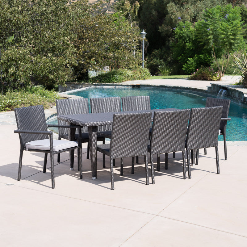 Outdoor 9 Piece Wicker Dining Set with Water Resistant Cushions - NH496203