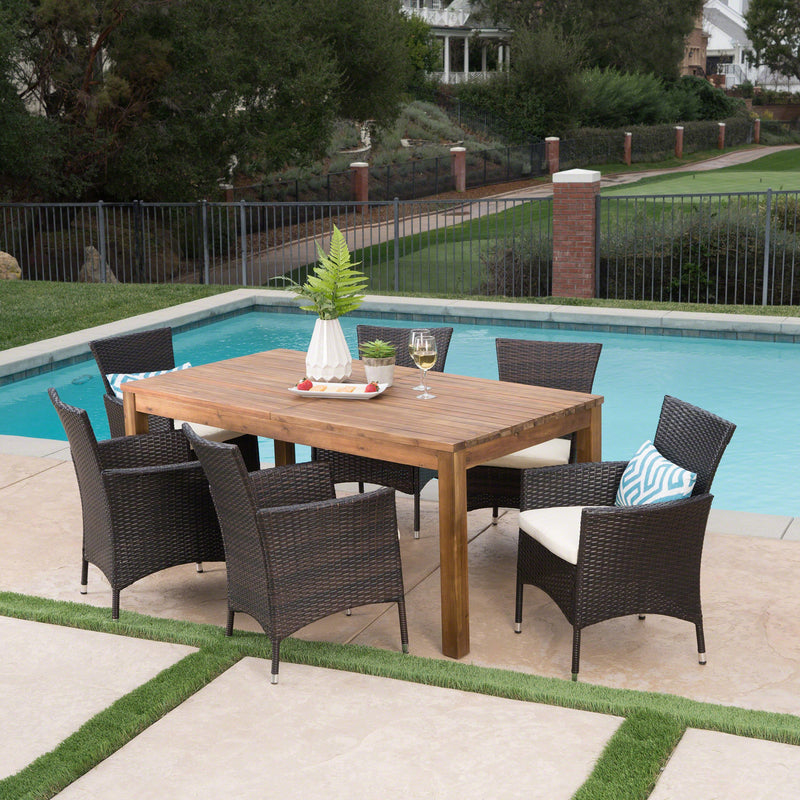 Outdoor 7 Piece Wicker Dining Set with Expandable Dining Table - NH675303