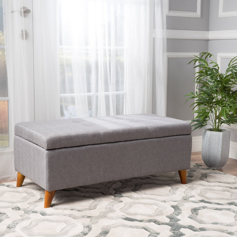 Mid-Century Modern Button Tufted Fabric Storage Ottoman Bench - NH367992