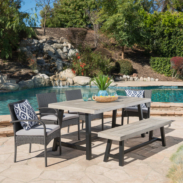 Outdoor 6 Piece Wicker & Acacia Wood Dining Set - NH609303