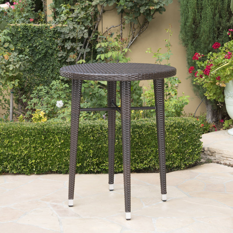 Outdoor 32.5 Inch Round Multi-brown Wicker Bar Table - NH603203