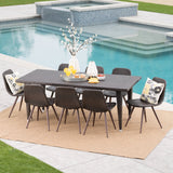 Outdoor 9 Piece Multi-brown Wicker 75 Inch Rectangular Dining Set - NH969103