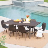 Mid-Century Modern Outdoor 7-Piece Multi-Brown Wicker Dining Set - NH079103