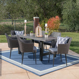 Outdoor 7 Piece Wicker Dining Set with Concrete Table - NH497303