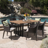 Outdoor 7 Piece Wicker Dining Set with Concrete Dining Table - NH380403