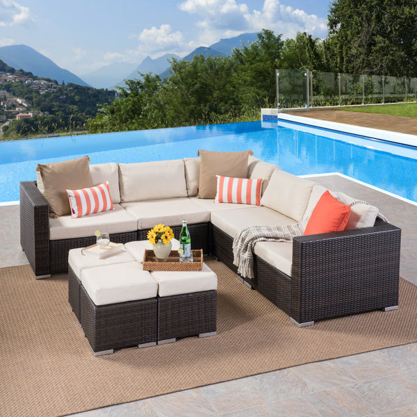 Outdoor 5 Seat Wicker Sectional Sofa Set with Aluminum Frame - NH623403