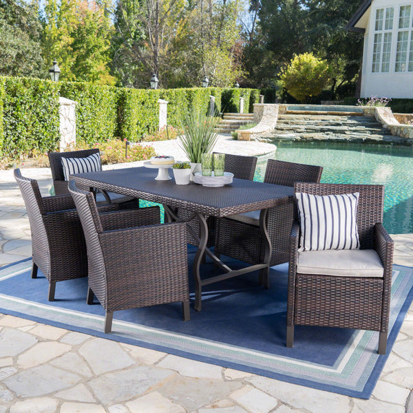 Outdoor 7 Piece Wicker Dining Set with Aluminum Framed Dining Table - NH253203