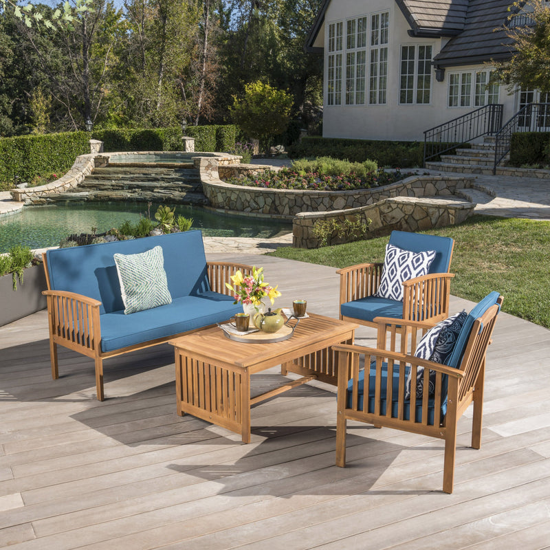 Outdoor Acacia Wood Sofa Set with Water Resistant Cushions - NH282203