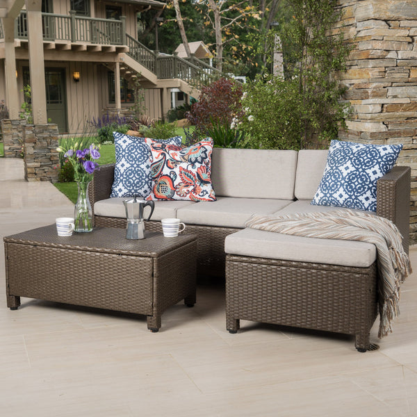 Outdoor L-shape Brown Wicker Sofa w/ Cushions - NH109992