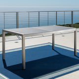 Outdoor Grey Aluminum Dining Table with Tempered Glass Top - NH263003