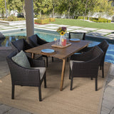 Outdoor 7 Piece Teak Finished Acacia Wood Rectangular Dining Set - NH208203